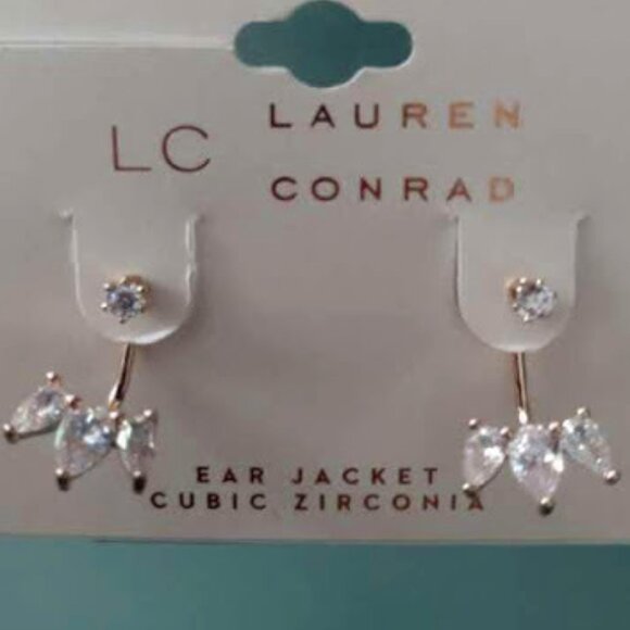 LC LAUREN CONRAD Mod/Contemporary Rose Gold Clear CZ Stones Ear Jacket Earrings - Picture 4 of 4
